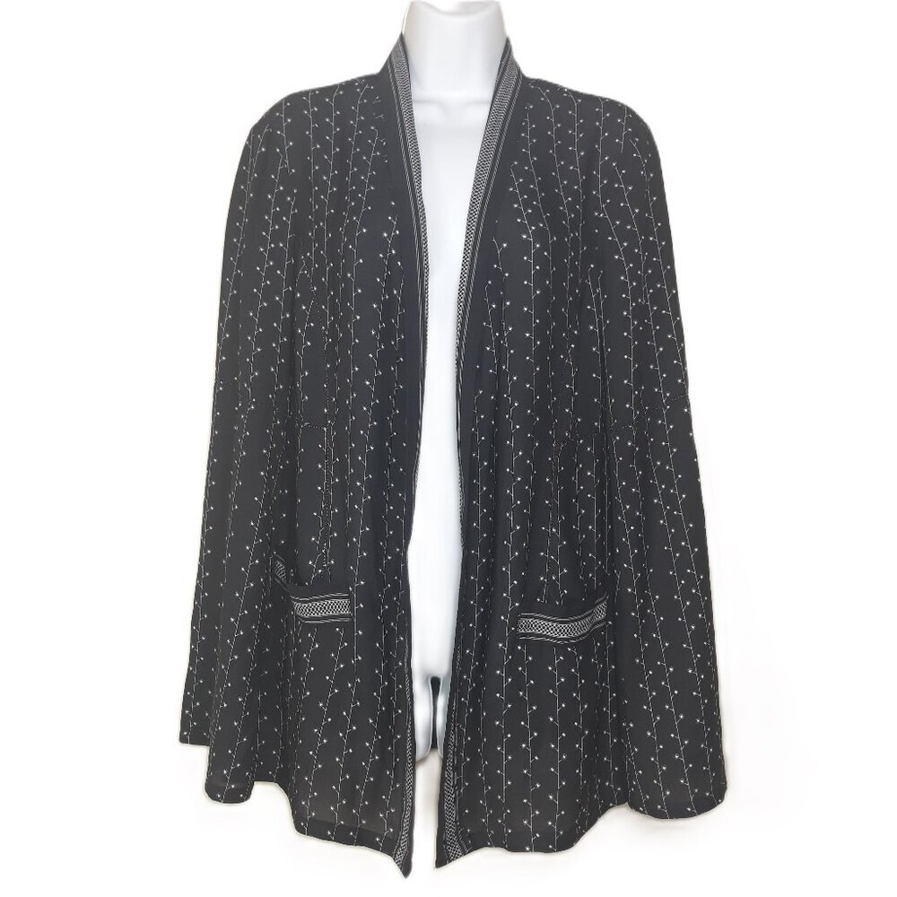Max Studio Black Pindot Open Front Blazer